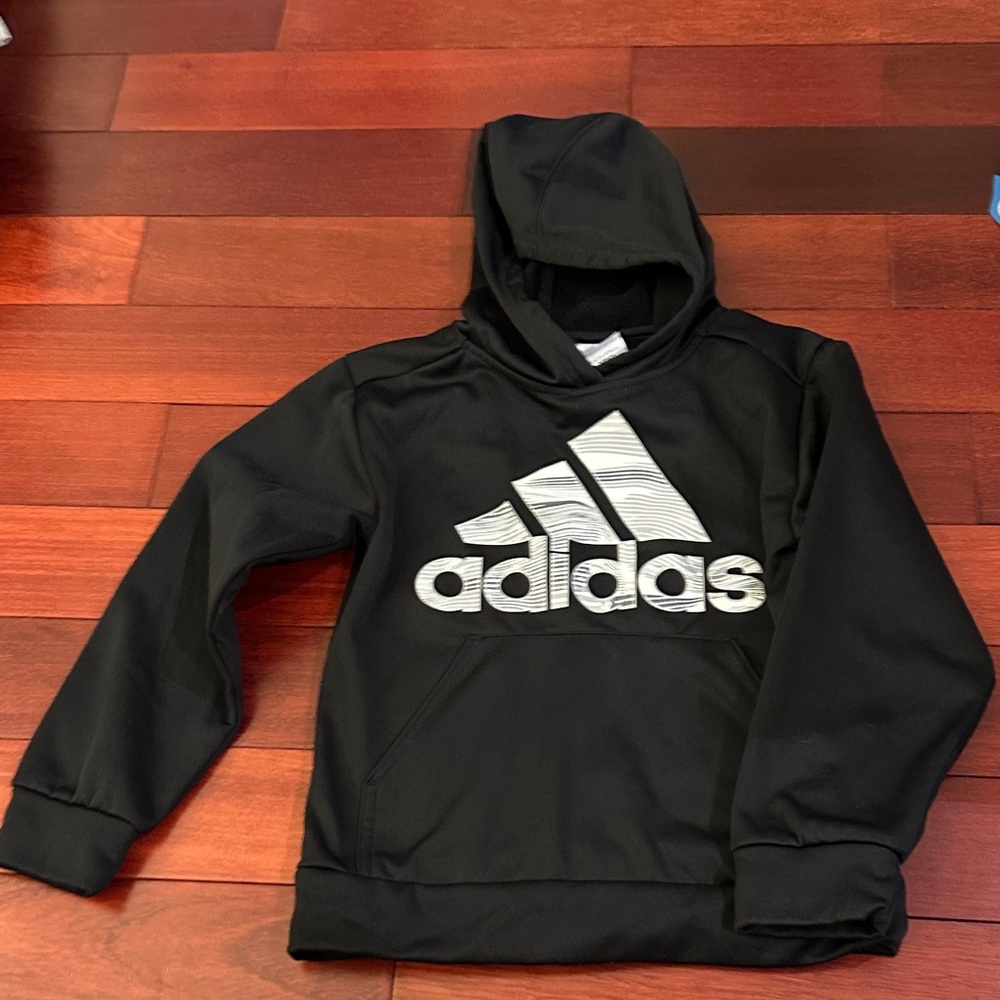 adidas Black Kids Hooded Sweatshirt with White Logo
